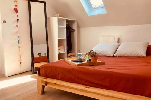 鲁昂Sous Les Nuages的一间卧室配有一张床和天窗