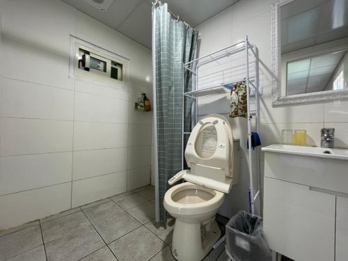 仁爱乡新清境31背包客栈的一间带卫生间和水槽的浴室
