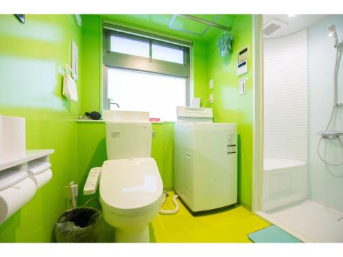 东京bmj Hyakunincho - Vacation STAY 68273v的绿色浴室设有卫生间和淋浴。