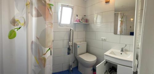 LombaMoradia das Flores Terra Chã的白色的浴室设有卫生间和水槽。