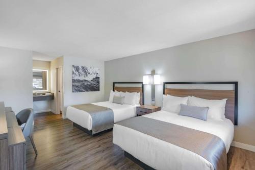 圣地亚哥圣地亚哥温德姆花园酒店的酒店客房配有两张床和一张书桌