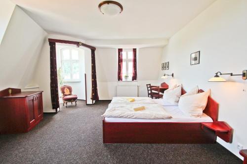 洛克特Hotel Císař Ferdinand的一间卧室配有一张床和一张书桌