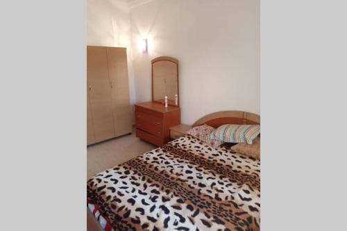 哈马马特Appartement à louer à Hammamet nord的一间卧室配有一张床、梳妆台和镜子