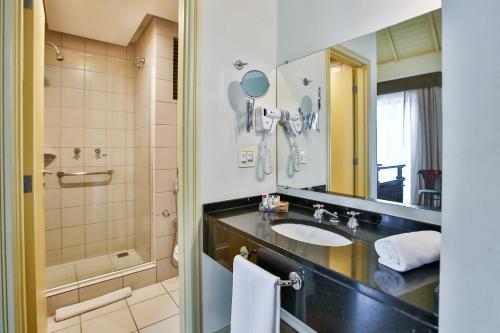 库里提巴库里提巴巴特尔全美高级酒店的一间带水槽、淋浴和镜子的浴室