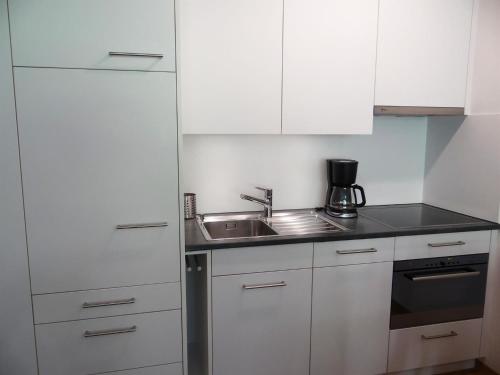 英格堡Apartment Erlenrain Wohnung 722E by Interhome的厨房配有白色橱柜和水槽