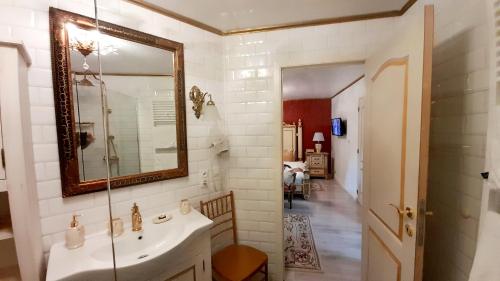 贝弗伦Koetshuis Bosdam的一间带水槽和镜子的浴室