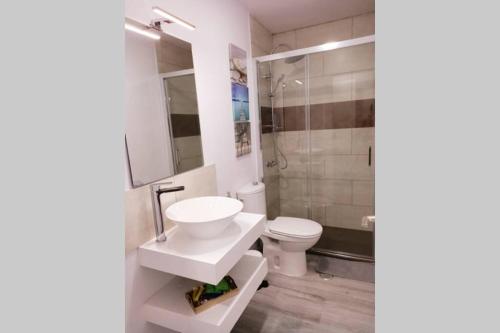 大加那利岛拉斯帕尔马斯Precioso apartamento a 150 metros de la Playa的一间带水槽和卫生间的浴室