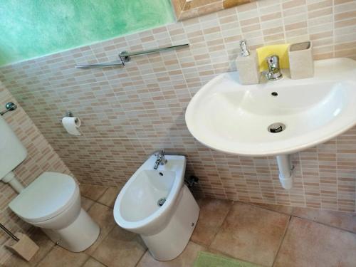 多莫多索拉Casa vacanze La Carbunera的一间带卫生间和水槽的浴室