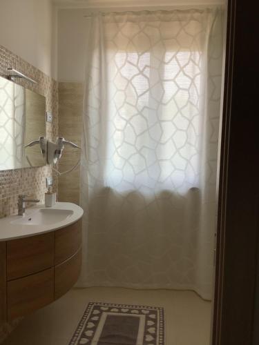 阿佐诺圣保罗VILLAFIORE的一间带水槽和淋浴帘的浴室
