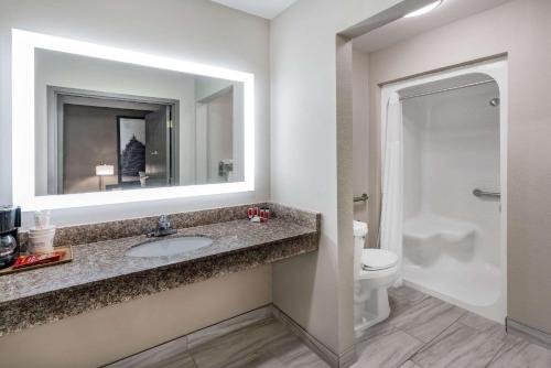阿马里洛西阿马里洛速8酒店的一间带水槽、卫生间和镜子的浴室