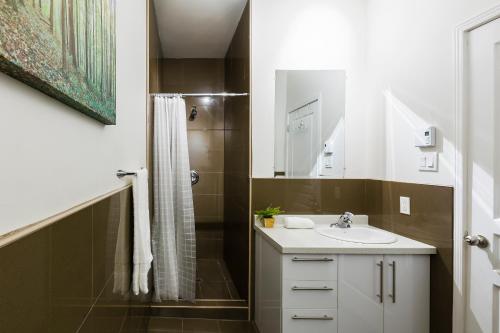 蒙特利尔MTLVacationRentals -The Chic Laurier的一间带水槽和淋浴的浴室