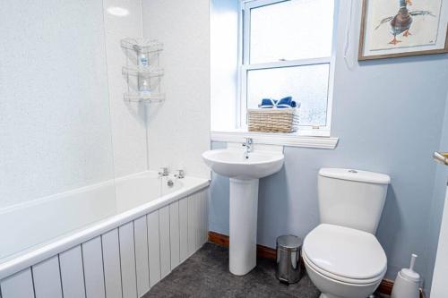 阿伯费尔迪Cozy Newly Renovated Town Centre Apartment的浴室配有卫生间、盥洗盆和浴缸。