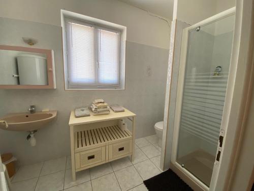 福梅尔德泡扎特尔住宿加早餐旅馆的一间带水槽和淋浴的浴室