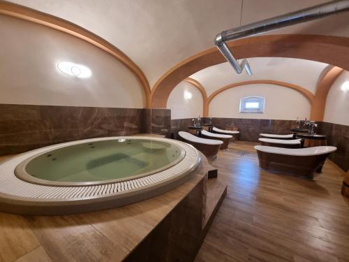 特尔纳瓦Penzión SESSLER ***的大型浴室设有按摩浴缸和卫生间