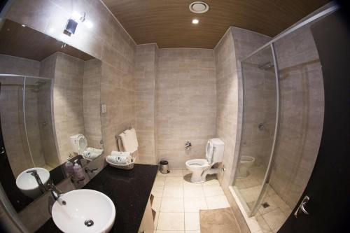 卢萨卡cairo apartment的浴室设有2个卫生间、水槽和淋浴。