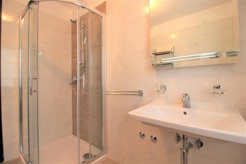 诺维格勒伊斯特拉MONIKA A2+2的带淋浴和盥洗盆的浴室