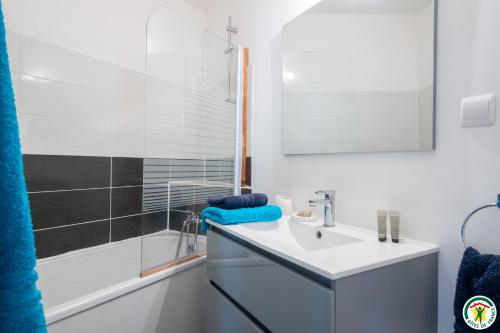 瓦卢瓦地区克雷皮Gite de la gare - Crépy en Valois的白色的浴室设有水槽和淋浴。