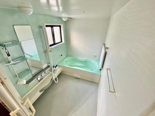 宇都宫Hotel EL Utsunomiya 7 free parking的带浴缸、水槽和镜子的浴室