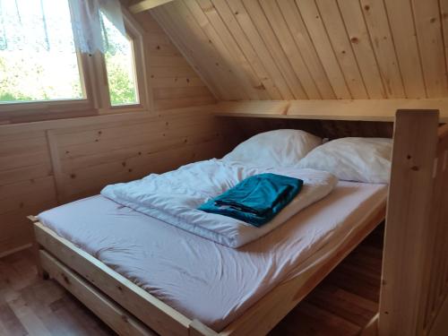 OstreDomek w Twardorzeczce的木天花板的客房内的一张床位