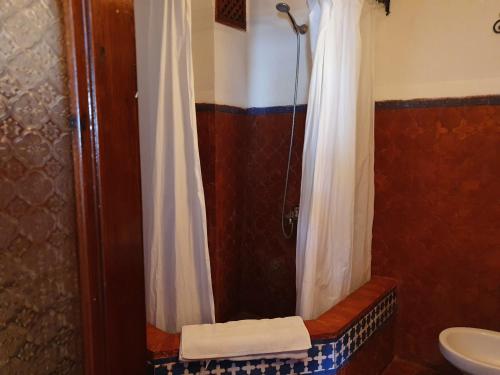 舍夫沙万帕尔马酒店的带淋浴和浴帘的浴室
