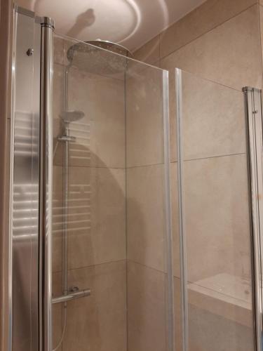 赞德沃特Picco Bello的浴室里设有玻璃门淋浴