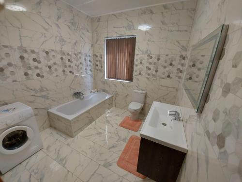 KerċemTrilogy, Ample Penthouse, Gozo的一间带水槽和洗衣机的浴室