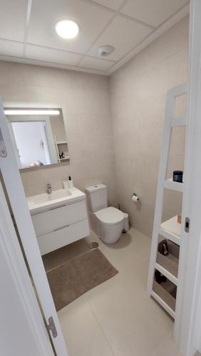 皮拉尔－德拉奥拉达达Prachtig penthouse appartement op Lo Romero golf的一间带卫生间、水槽和梯子的浴室