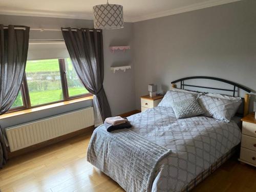 莫纳汉Gallagh Guest House self catering h18r252 Eircode的一间卧室设有一张床和一个大窗户
