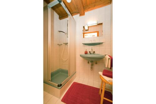 米尔施塔特Klieber - Urlaub am Biobauernhof的一间带水槽和淋浴的浴室