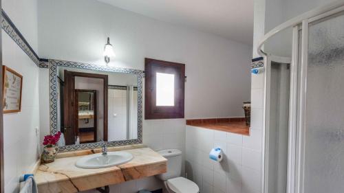 皮萨拉Casa La Vina del Arenal Pizarra by Ruralidays的一间带水槽、卫生间和镜子的浴室