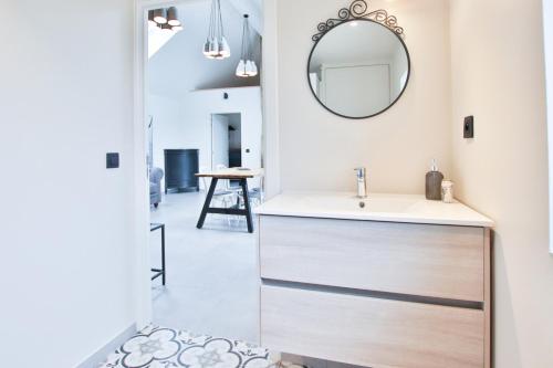 让布卢La Cense de Baudecet - La Fabrique的浴室设有水槽和墙上的镜子