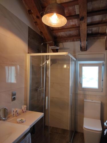 代尔特布雷Casa Rural Maño的带淋浴、卫生间和盥洗盆的浴室