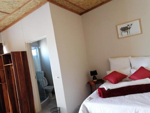 DivunduDiyuyi Restaurant and Guest rooms Accommodation的一间卧室配有红色枕头的床