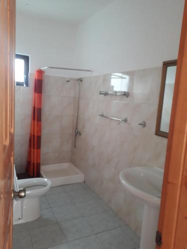 塔拉法尔Ponta Gato Residence的带淋浴、卫生间和盥洗盆的浴室