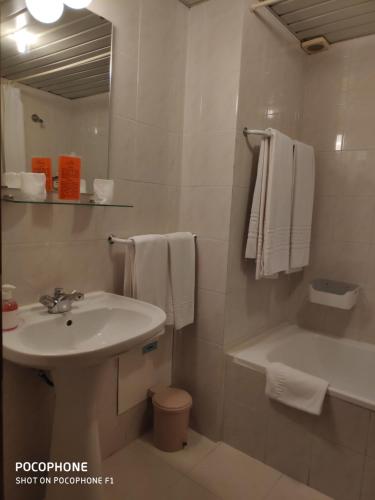 法鲁阿尔纳瑟酒店的一间带水槽、卫生间和镜子的浴室