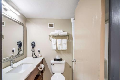 罗切斯特Quality Inn的一间带卫生间、水槽和镜子的浴室