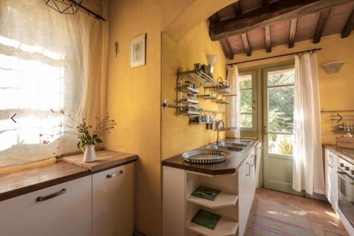 蓬塔阿拉Podere San Niccola的厨房设有水槽和窗户。