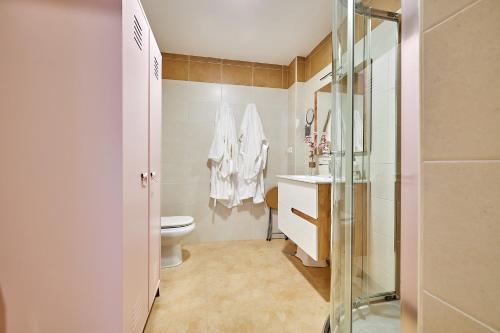普拉森西亚Apartamento Boutique Plasencia Centro的一间带卫生间和水槽的浴室