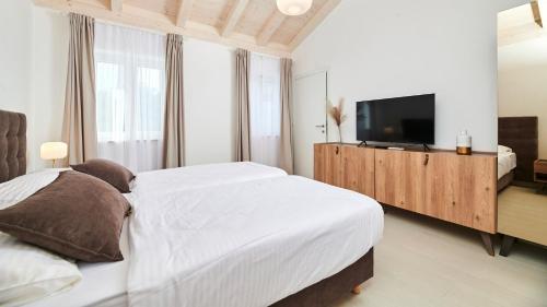 布罗托尼贾Villa Leon的一间卧室配有一张大床和一台平面电视