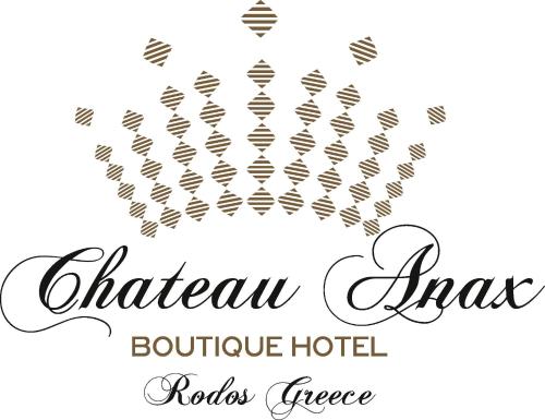 罗德镇Chateau Anax Boutique Hotel的黑白标志的旅行社精品酒店