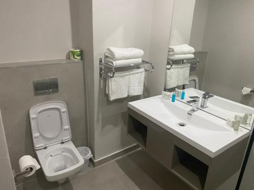 东伦敦Kennaway Hotel的一间带水槽、卫生间和镜子的浴室