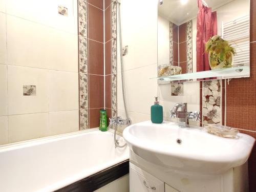 博布鲁伊斯克Apartament on Sovetskaya 135的一间带水槽、浴缸和卫生间的浴室