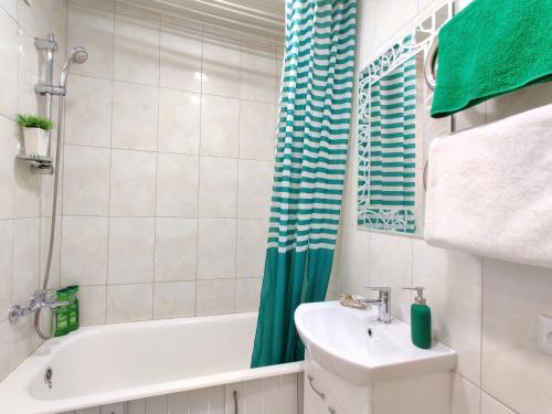 博布鲁伊斯克Apartament on Oktyabrskaya 132的一间带水槽、浴缸和卫生间的浴室