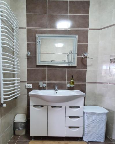 Chortkivапартаменти квартира的浴室设有白色水槽和镜子