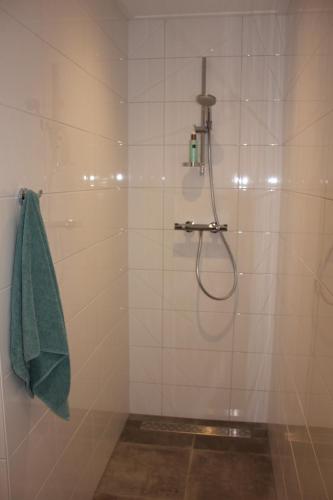 比伦Zeerust的带淋浴和绿毛巾的浴室