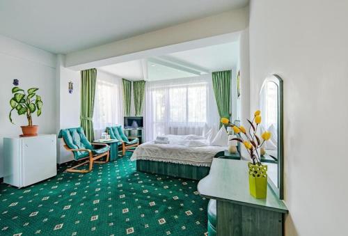 普雷代亚尔Pensiunea turistica Andra的酒店客房,配有床和镜子