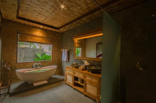 乌布Govala Ubud Villas & SPA的一间带大浴缸和水槽的浴室