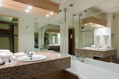 拉蒙维尔圣阿尼图卢兹萨德舒适酒店的一间带水槽、浴缸和镜子的浴室