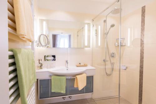 斯皮茨布克哈特巴洛克兰德酒店的一间带水槽和淋浴的浴室