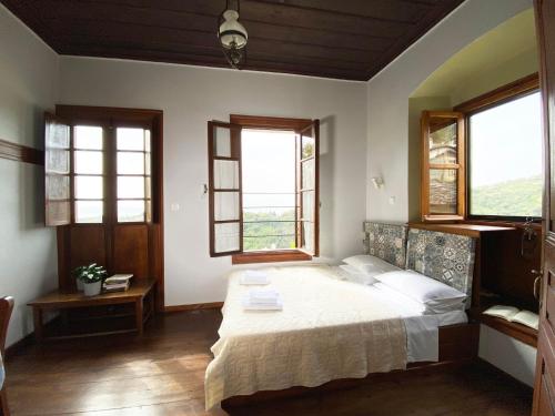 PinakátaiAlatinos的一间卧室设有一张大床和两个窗户。